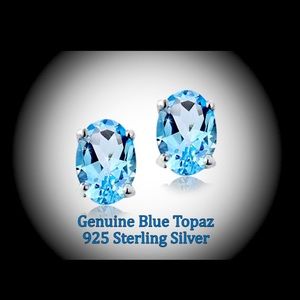 Genuine 2 Carat Oval Blue Topaz 925 Sterling Silver Pierced Earrings Women